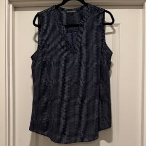 Adrianna Papell Navy and White V-Neck Blouse